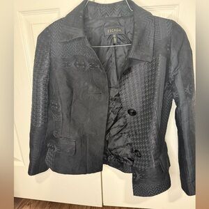 Escada Black Jacquard Cropped Blazer Jacket Size 36 Textured Pattern Designer